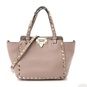 VALENTINO GARAVANI  Grained Calfskin Small Rockstud Tote Poudre